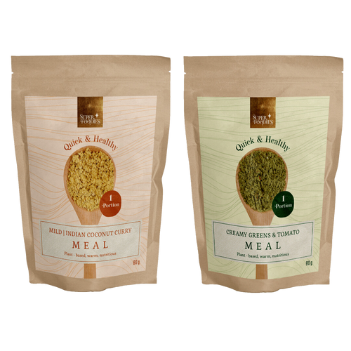 Combi Pakket MEALs Indian Coconut Curry + MEAL Creamy Greens & Tomato - Superfoodies - 2x80 gram maaltijden