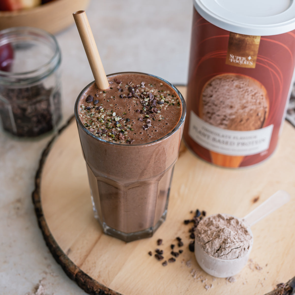 Romige chocolade vegan eiwitpoeder keto shake