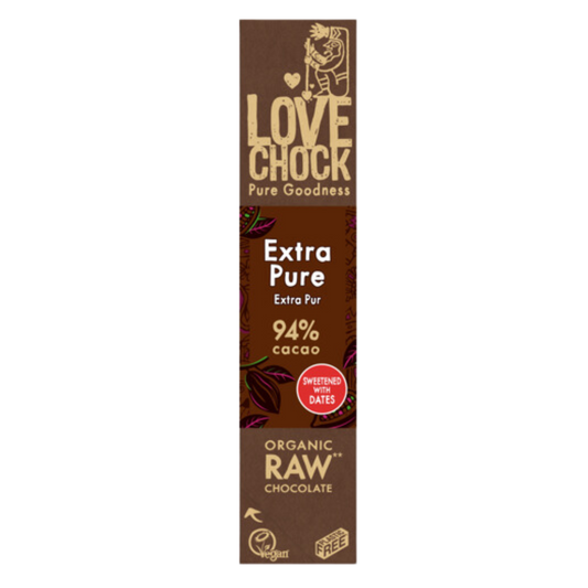 Lovechock Extra Puur: Rauwe Biologische Chocoladereep met 94% Cacao, Gezoet met Dadels