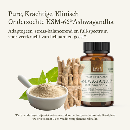 Ashwagandha KSM-66® — capsules met volledig spectrum wortelextract (500 mg)
