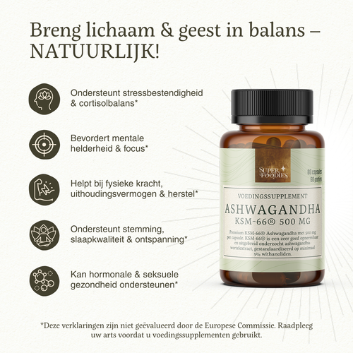 Ashwagandha KSM-66® — capsules met volledig spectrum wortelextract (500 mg)