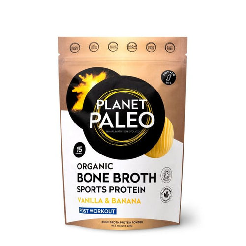 Botten bouillon (sport eiwit) poeder vanille en banaan - BIO - Planet Paleo - 480 gram
