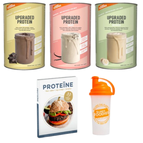 Upgraded Protein - Energise/Chocola, Shape/Vanille & Recovery/Banaan + GRATIS boek PROTEINE + GRATIS shaker
