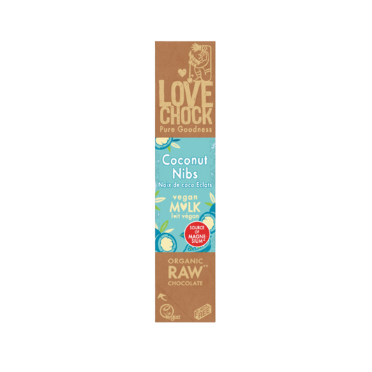 Rauwe biologische chocolade met romige kokos & cacaonibs